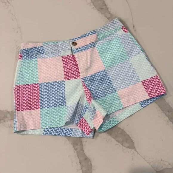 Vineyard Vines for Target Patchwork Whale Chino Shorts Womens 6 Pink/Blue Preppy - Picture 1 of 8